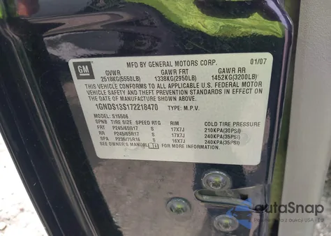 2007 Chevrolet Trailblazer Ls из США, поврежденный, VIN 1GNDS13S172218470